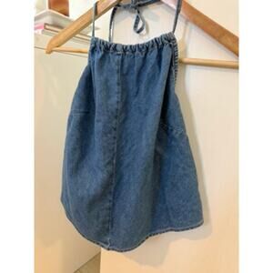 Y2K No Boundaries Denim Halter Top Open Back Smocked Back Tie Neck Crop Top ✨